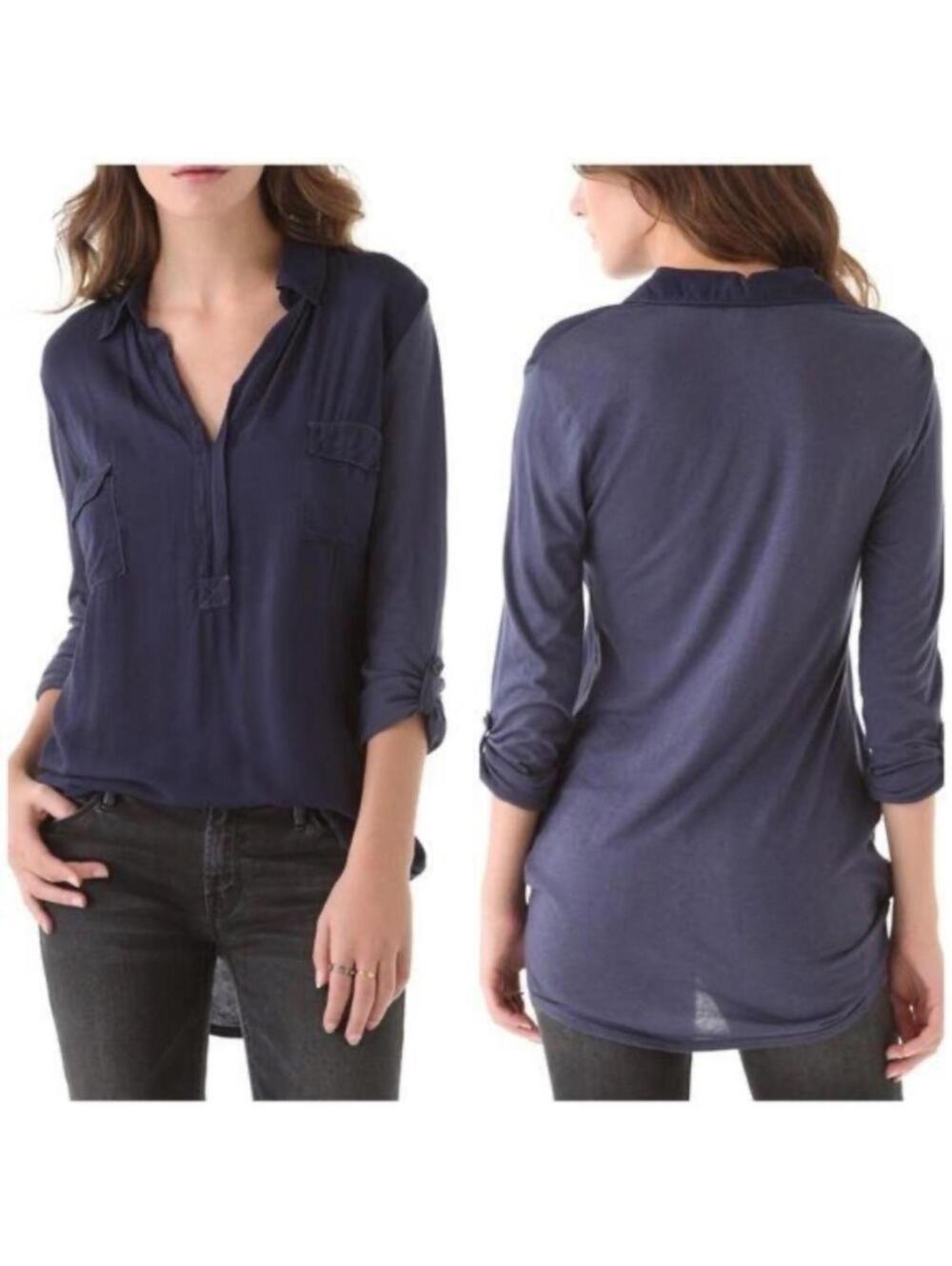 Splendid shirt - half button up with collar and two front pockets. Navy …